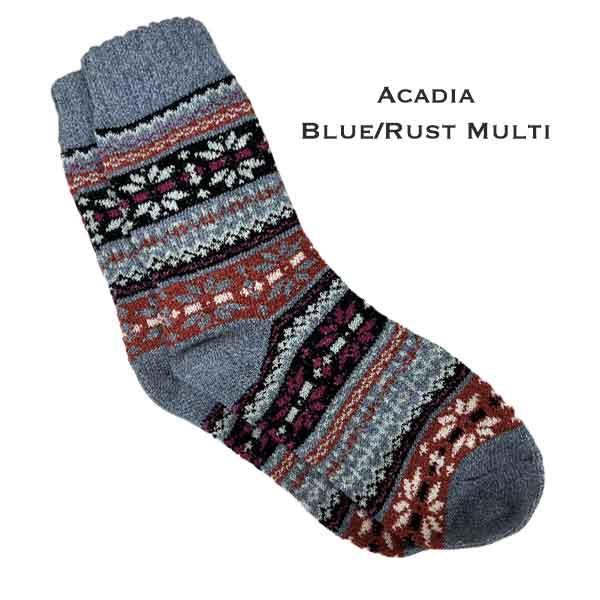 wholesale 3748 - Crew Socks Acadia - Blue/Rust Multi - Woman's 6-10