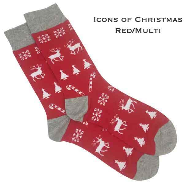 wholesale 3748 - Crew Socks Icons of Christmas - Red/Multi - Woman's 6-10
