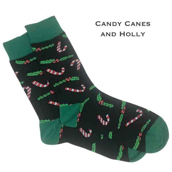 wholesale 3748 - Crew Socks Candy Canes and Holly - Black Multi - Woman's 6-10