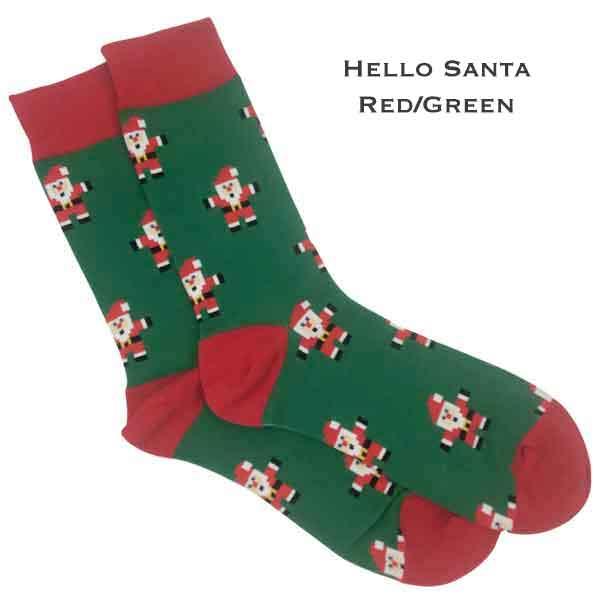 wholesale 3748 - Crew Socks Hello Santa - Red/Green - Woman's 6-10