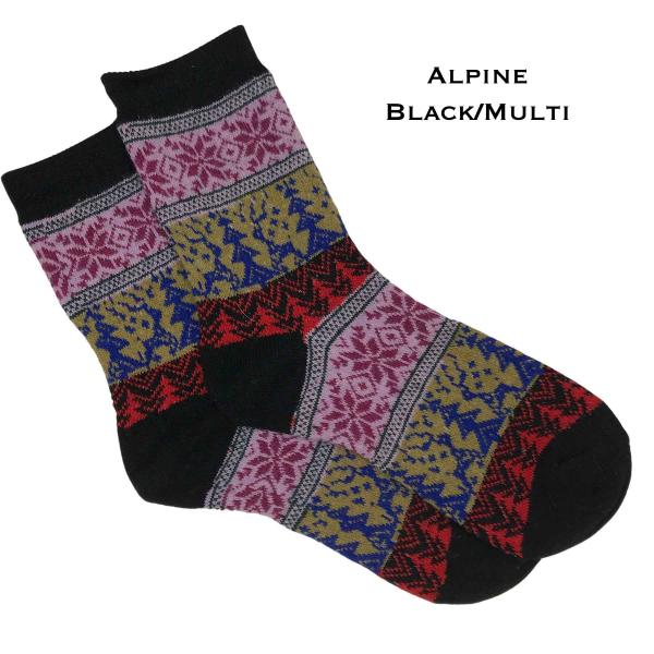 wholesale 3748 - Crew Socks Alpine - Black/Multi - Woman's 6-10