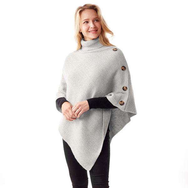 wholesale 1226 - Turtleneck Poncho Grey - 