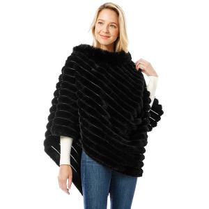 Wholesale  1301 - Black<br>
Cowl Neck Faux Fur Poncho - 