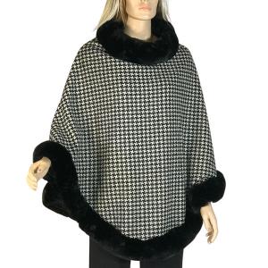 3759 - Fur Trimmed Ponchos 2023 LC12 - Houndstooth Poncho w/ Black Fur - One Size Fits Most