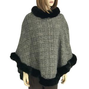 3759 - Fur Trimmed Ponchos 2023 LC12 - Plaid Poncho w/ Black Fur - One Size Fits Most