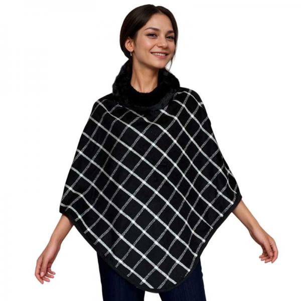 wholesale 3759 - Fur Trimmed Ponchos 2023 PJA13 - Black <br>Windowpane Plaid
Poncho with Fur Collar - One Size Fits Most