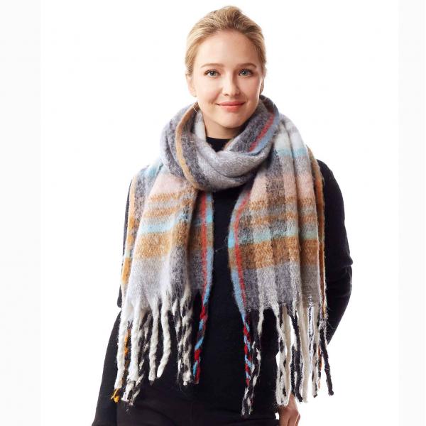 Wholesale Plaid Winter Scarves 1293/1288/1245 1245 - Grey Multi<br>
Fuzzy Knit Plaid - 15