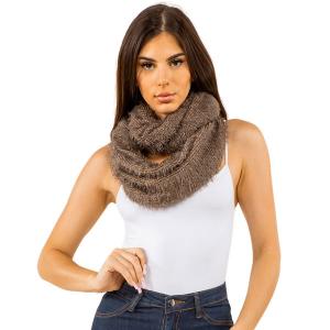Wholesale  265 - Tan<br>
Fuzzy Knit Infinity Scarf - 