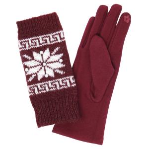 Wholesale  212 - Burgundy<br>
Holiday 3 in 1 Gloves - 