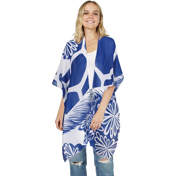 Wholesale 10649 - Abstract Daisy Print Kimono  Blue/White - 