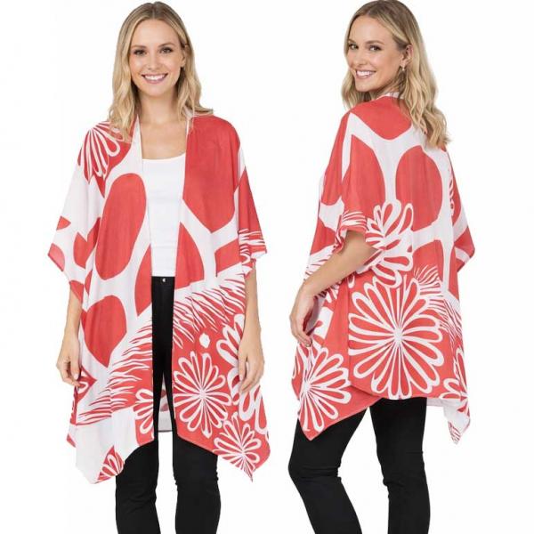 wholesale 10649 - Abstract Daisy Print Kimono  Coral/White - 
