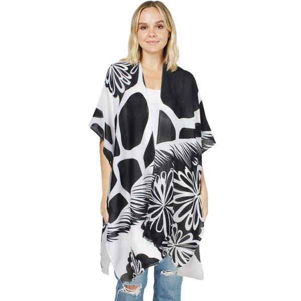Wholesale 10649 - Abstract Daisy Print Kimono  Black/White - 