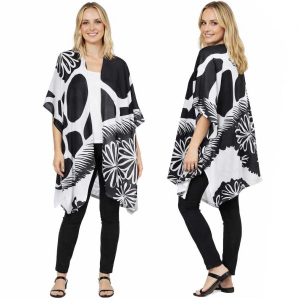 wholesale 10649 - Abstract Daisy Print Kimono  Black/White - 