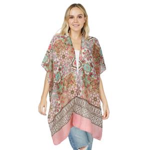 Wholesale  10627 - Pink Border<br>
Tile Print Kimono - 