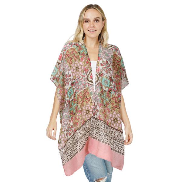 Wholesale 3770 - Gauze Cotton Feel Kimonos 10627 - Pink Border<br>
Tile Print Kimono - 