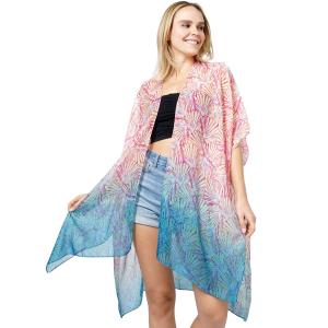 3770 - Gauze Cotton Feel Kimonos 5099 - Coral/Turquoise Mix<br>
Shell Print Kimono - 
