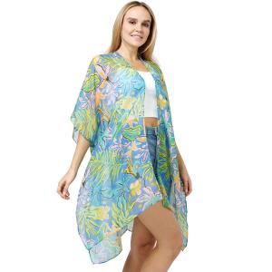 Wholesale 3770 - Gauze Cotton Feel Kimonos 5100 - Blue Mix<br>
Tropical Print Kimono - 