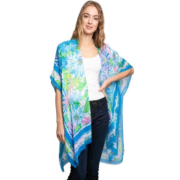 wholesale 3770 - Gauze Cotton Feel Kimonos 2301 - Blue Floral<br>
Silky Viscose Ultra Light Kimono*
 - 