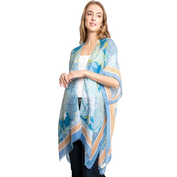 wholesale 3770 - Gauze Cotton Feel Kimonos 2305 - Blue Abstract<br>
Silky Viscose Ultra Light Kimono*
 - 