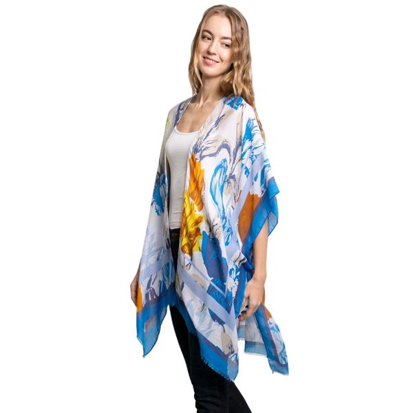wholesale 3770 - Gauze Cotton Feel Kimonos 2306 - Blue Floral<br>
Silky Viscose Ultra Light Kimono*
 - 