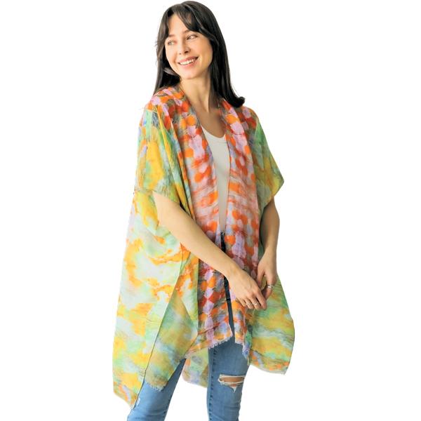 wholesale 3770 - Gauze Cotton Feel Kimonos 5091 - Orange Multi<br>
Abstract Print Kimono - 