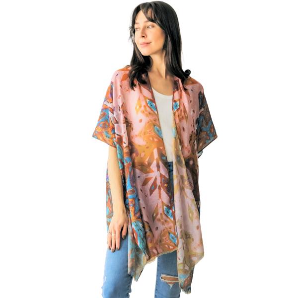 wholesale 3770 - Gauze Cotton Feel Kimonos 5092 - Beige Multi<br>
Abstract Floral Print Kimono - 