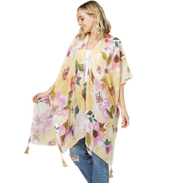 wholesale 10476 - Floral Kimono Yellow Multi - 