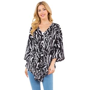 Wholesale  4261 - Black/White Abstract<br>
Cotton Feel V-Neck Poncho with Sleeves - 