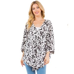Wholesale  4259 - White/Black Brushstrokes<br>
Cotton Feel V-Neck Poncho with Sleeves - 