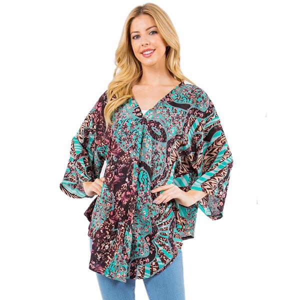 wholesale 3779 - V-Neck Poncho with Sleeves 3779/4256/ 4260 - Mint/Brown Floral Mix - 