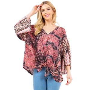 3779 - V-Neck Poncho with Sleeves 4260 - Rose/Brown Floral Mix<br>
Crepe Feel V-Neck Poncho with Sleeves - 