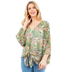 Wholesale  4256 - Green Floral Paisley<br>
Chiffon V-Neck Poncho with Sleeves - 