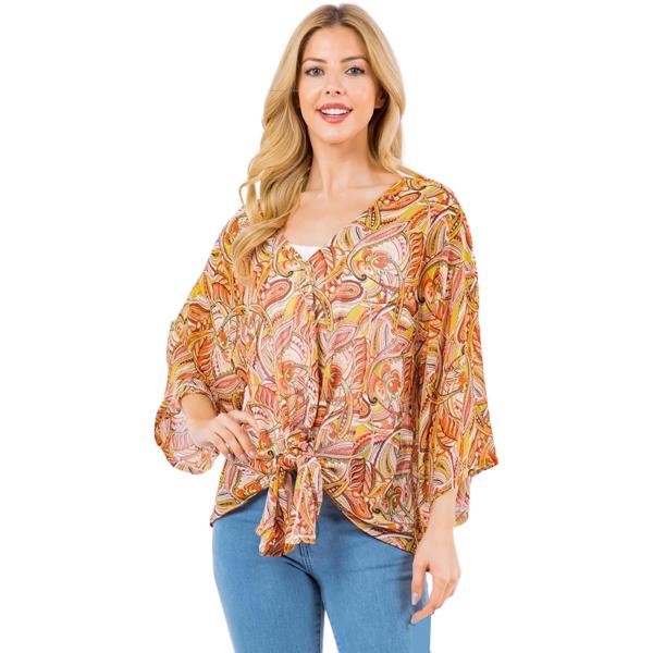 wholesale 3779 - V-Neck Poncho with Sleeves 3779/4256/ 4256 - Orange Floral Paisley - 