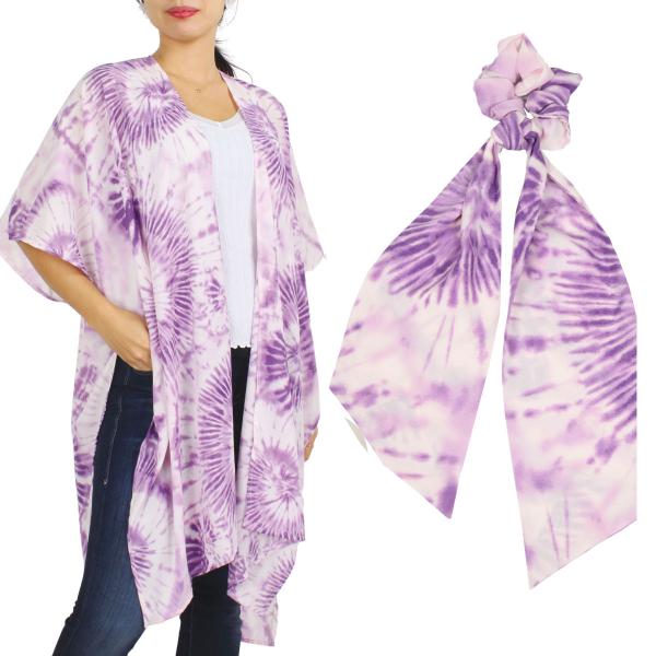 Wholesale 3783 Assorted Lightweight Kimonos SET 9923 - Pink <br> 
Tie Dye Kimono with Matching Hair Tie - 