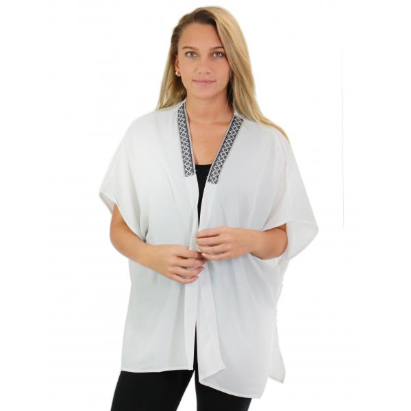 Wholesale 3783 Assorted Lightweight Kimonos 1213 - White<br>
Collar Accent Crepe Kimono - 
