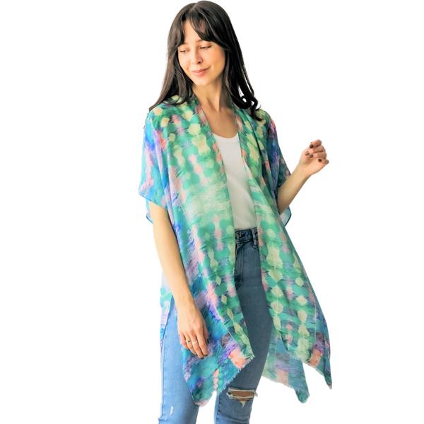 Wholesale Assorted Lightweight Kimonos 5091 - Green Multi<br>
Abstract Print Kimono - 