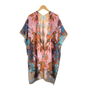 Wholesale  5092 - Beige Multi<br>
Abstract Floral Print Kimono - 
