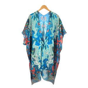 3783 - Assorted Lightweight Kimonos 5092 - Turquoise Multi<br>
Abstract Floral Print Kimono - 