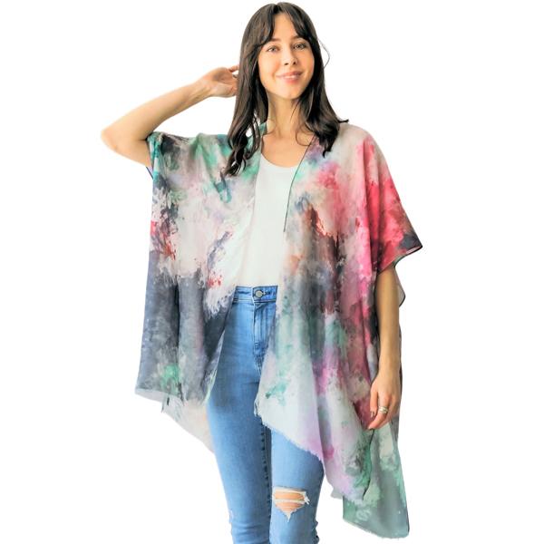 Wholesale Assorted Lightweight Kimonos 5096 - Turquoise Multi<br>
Watercolor Print Kimono - 