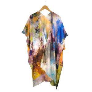 Wholesale  5096 - Yellow Multi<br>
Watercolor Print Kimono - 