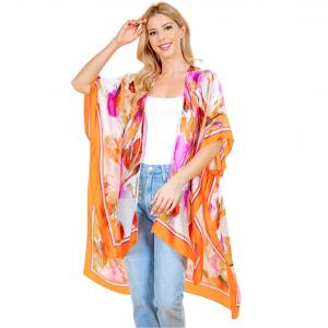 Wholesale  4237 - Orange Border <br>
Watercolor Light Satin Kimono - 