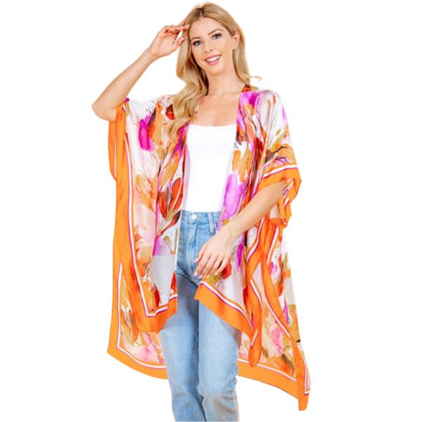 Wholesale Assorted Lightweight Kimonos 4237 - Orange Border <br>
Watercolor Light Satin Kimono - 