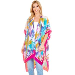 Wholesale  4237 - Pink Border<br>
Watercolor Light Satin Kimono - 