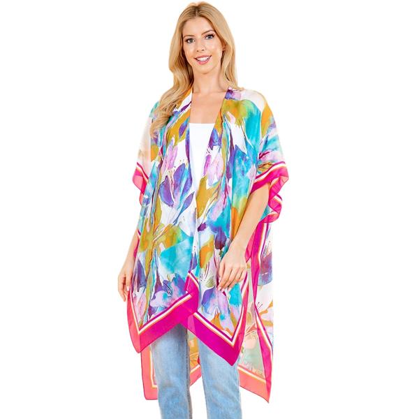Wholesale 3783 Assorted Lightweight Kimonos 4237 - Pink Border<br>
Watercolor Light Satin Kimono (MB) - 