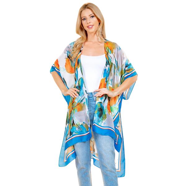 Wholesale Assorted Lightweight Kimonos 4237 - Blue Border<br>
Watercolor Light Satin Kimono - 