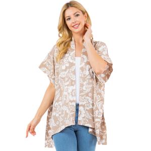 Wholesale  4262 - Tan/White Floral<br>
Textured Crepe Kimono - 