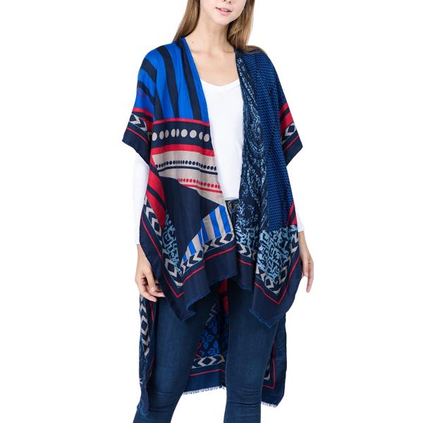 Wholesale 3783 Assorted Lightweight Kimonos 1C52 - Blue Multi<br>
Abstract Print Kimono - 