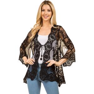 3783 - Assorted Lightweight Kimonos 4141 - Black<br>
Lace and Crochet Kimono Jacket - 