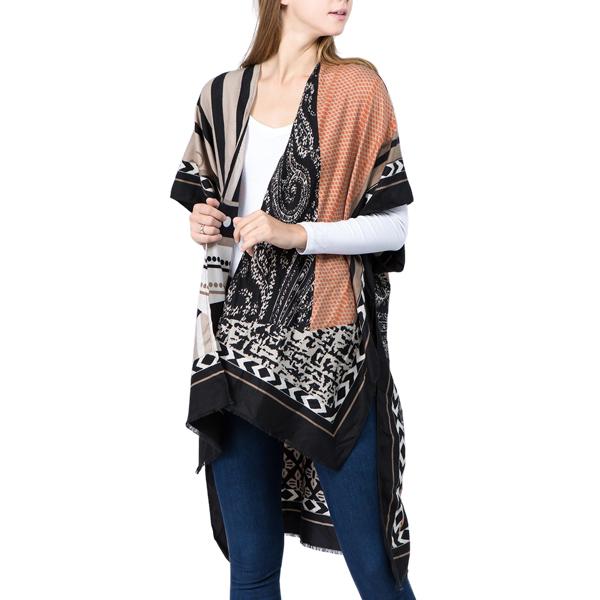 wholesale 3783 Assorted Lightweight Kimonos 1C52 - Black Multi<br>
Abstract Print Kimono - 
