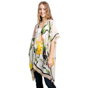 Wholesale  2306 - Beige Floral<br>
Silky Viscose Ultra Light Kimono - 